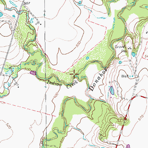 Topographic Map of Indian Creek, TX