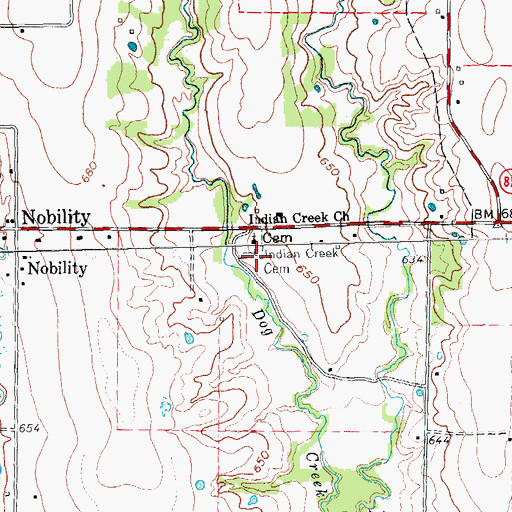 Topographic Map of Indian Creek Cemetery, TX