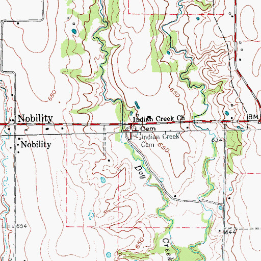 Topographic Map of Indian Creek Church, TX