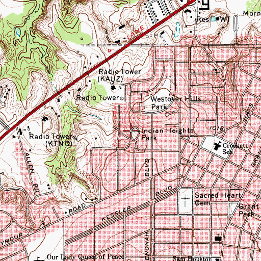 Topographic Map of Indian Heights Park, TX
