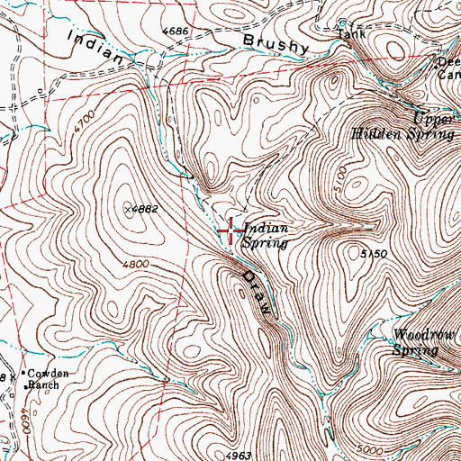 Topographic Map of Indian Spring, TX