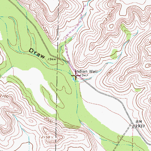 Topographic Map of Indian Well, TX
