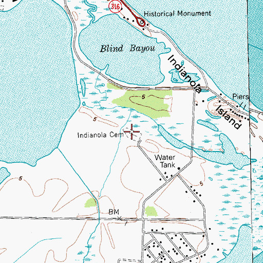 Topographic Map of Indianola Cemetery, TX