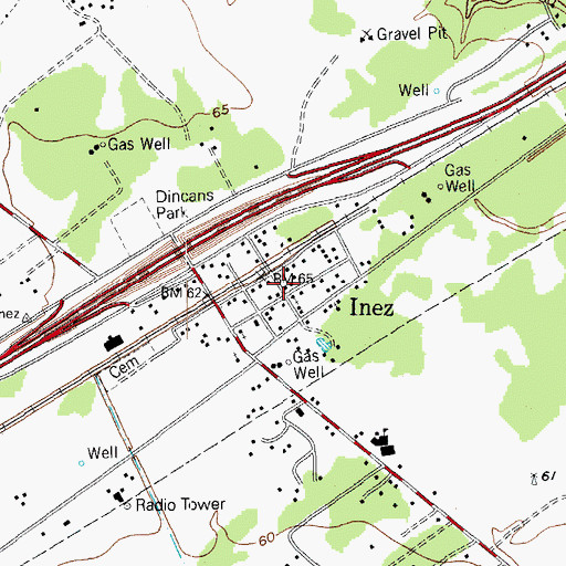 Topographic Map of Inez, TX