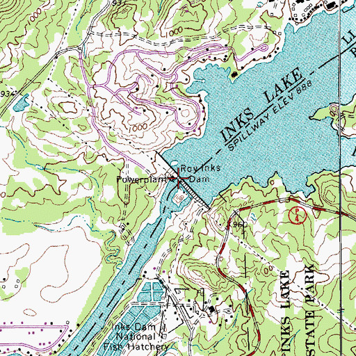 Topographic Map of Inks Lake, TX