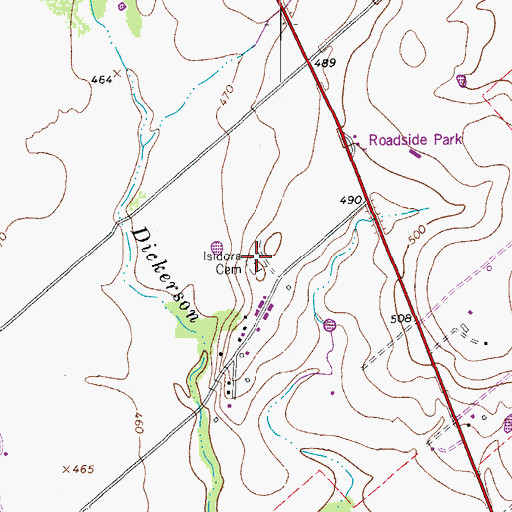 Topographic Map of Isidora Cemetery, TX