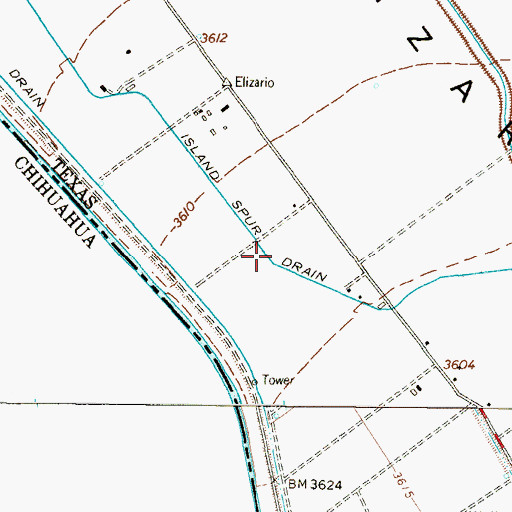Topographic Map of Island Spur Drain, TX