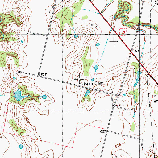 Topographic Map of Isom Cemetery, TX