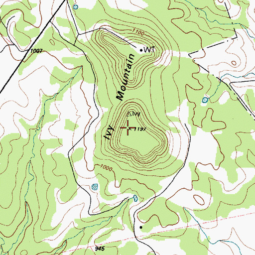 Topographic Map of Ivy Mountain, TX