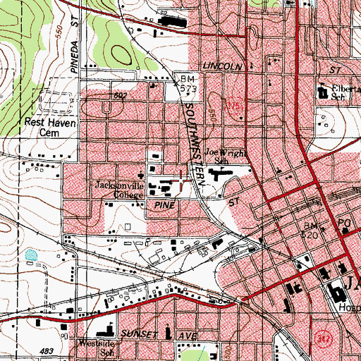 Topographic Map of Jacksonville College, TX