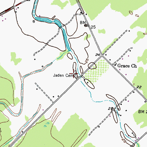 Topographic Map of Jaden Cemetery, TX