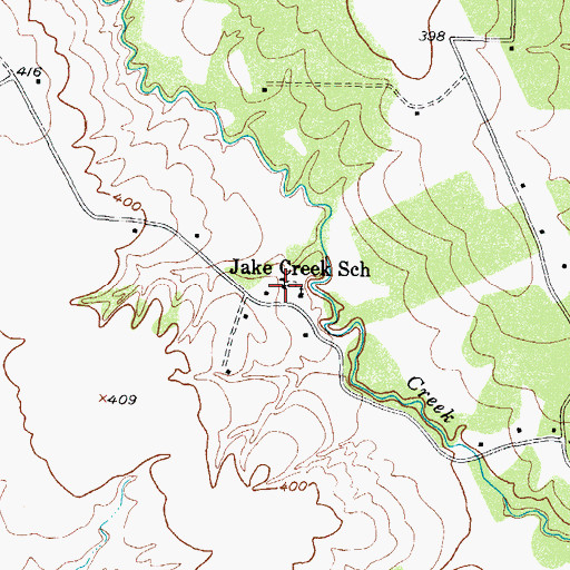 Topographic Map of Jake Creek School, TX