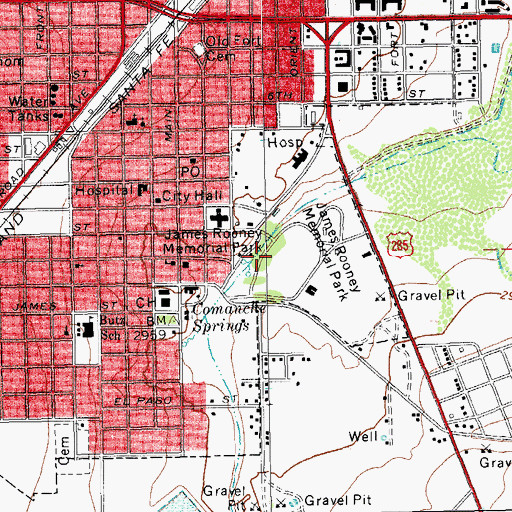 Topographic Map of James Rooney Memorial Park, TX