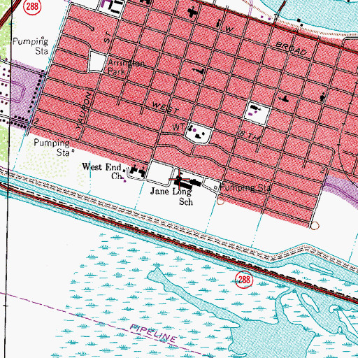 Topographic Map of Jane Long School, TX