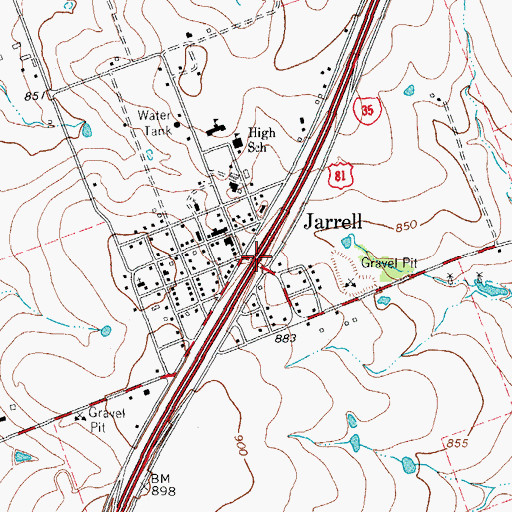 Topographic Map of Jarrell, TX