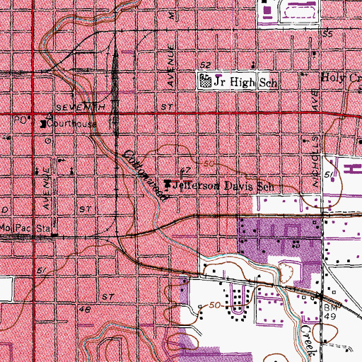 Topographic Map of Jefferson Davis School, TX