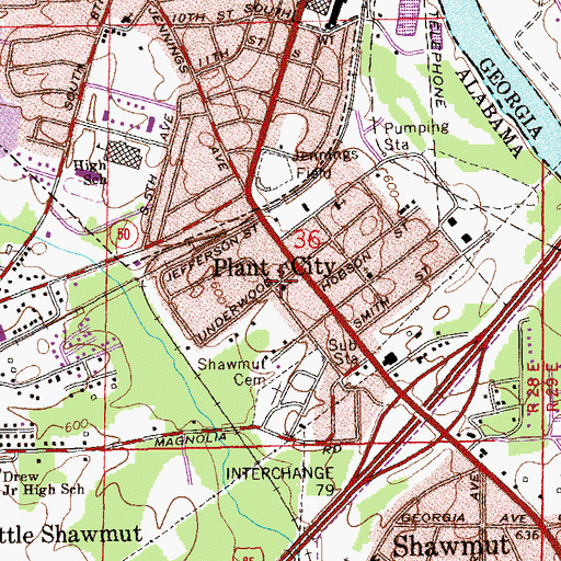 Topographic Map of Central Baptist Church, AL