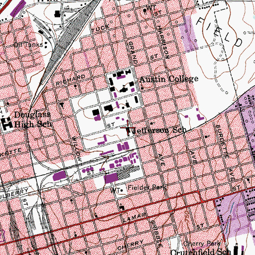 Topographic Map of Jefferson School, TX