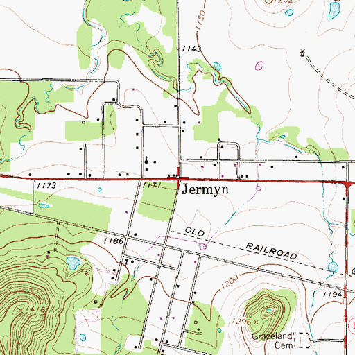 Topographic Map of Jermyn, TX
