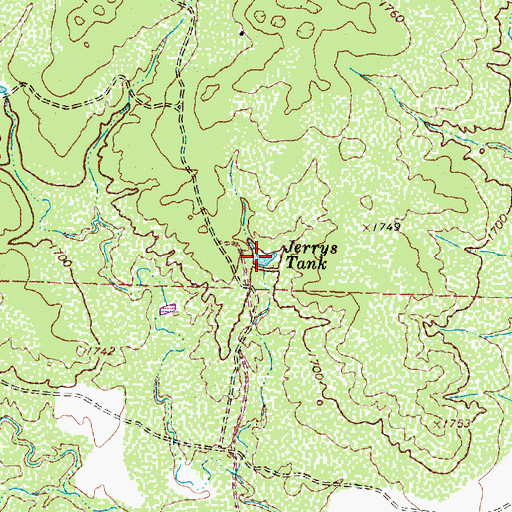 Topographic Map of Jerrys Tank, TX