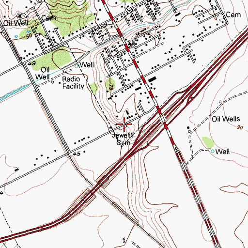 Topographic Map of Jewett Cemetery, TX