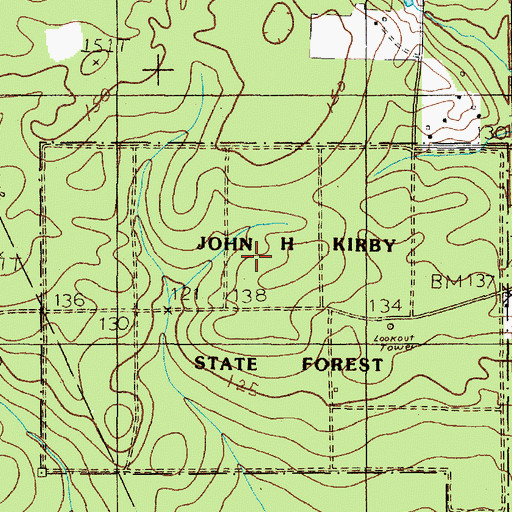 Topographic Map of John H Kirby State Forest, TX