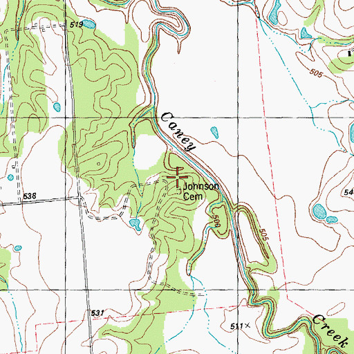 Topographic Map of Johnson Cemetery, TX