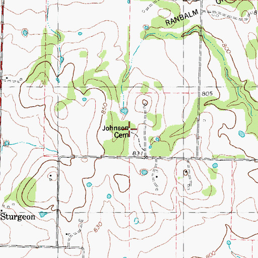 Topographic Map of Johnson Cemetery, TX