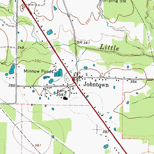 Topographic Map of Johntown, TX