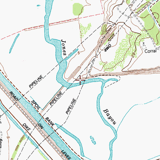 Topographic Map of Jones Bayou, TX
