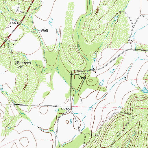 Topographic Map of Jones Cemetery, TX