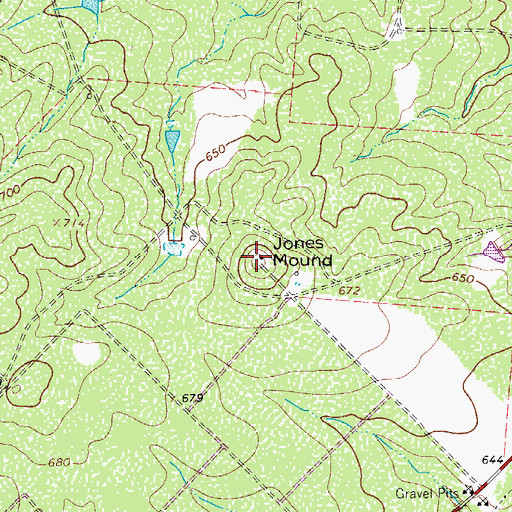 Topographic Map of Jones Mound, TX
