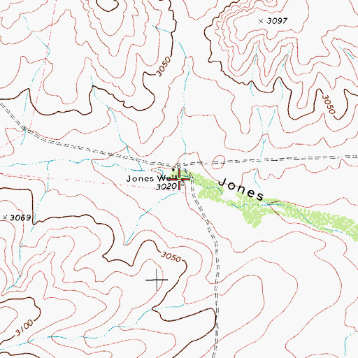 Topographic Map of Jones Well, TX
