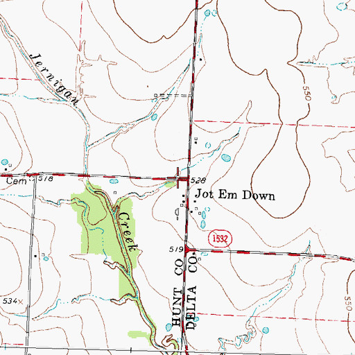 Topographic Map of Jot Em Down, TX