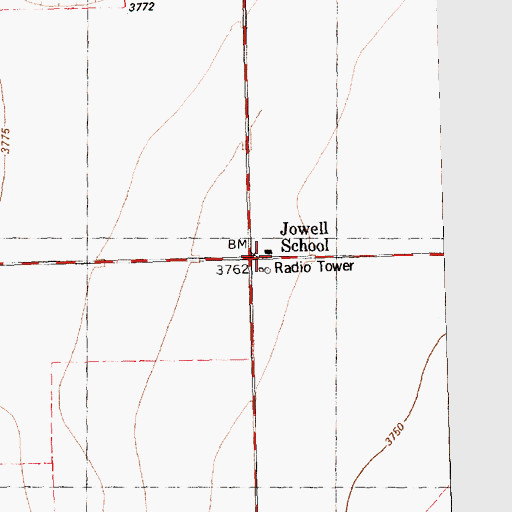 Topographic Map of Jowell School, TX
