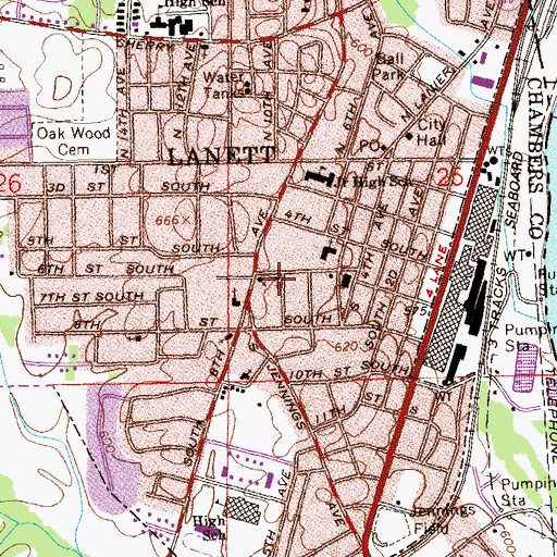 Topographic Map of First Baptist Church, AL