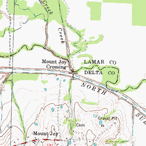 Topographic Map of Justiss Creek, TX