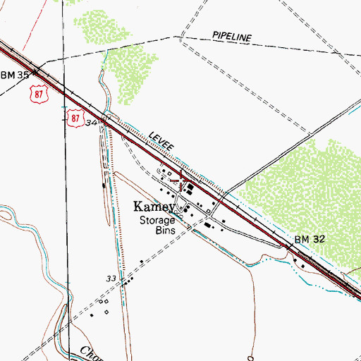 Topographic Map of Kamey, TX