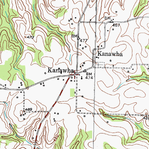 Topographic Map of Kanawha, TX