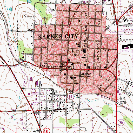 Topographic Map of Karnes City, TX
