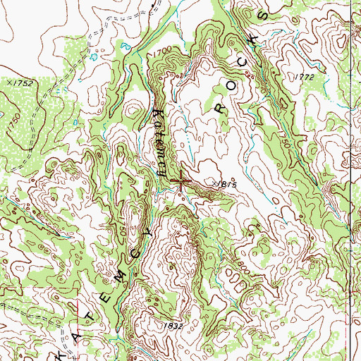 Topographic Map of Katemcy Rocks, TX