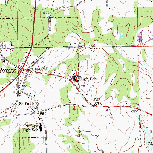 Topographic Map of Five Points High School, AL