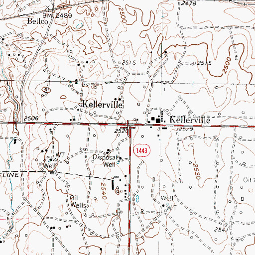 Topographic Map of Kellerville, TX