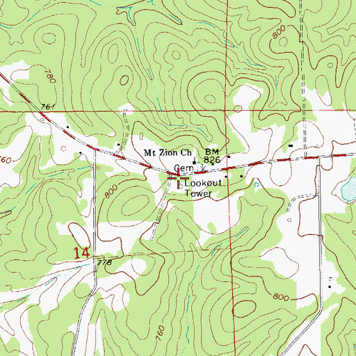 Topographic Map of Fredonia Fire Tower, AL