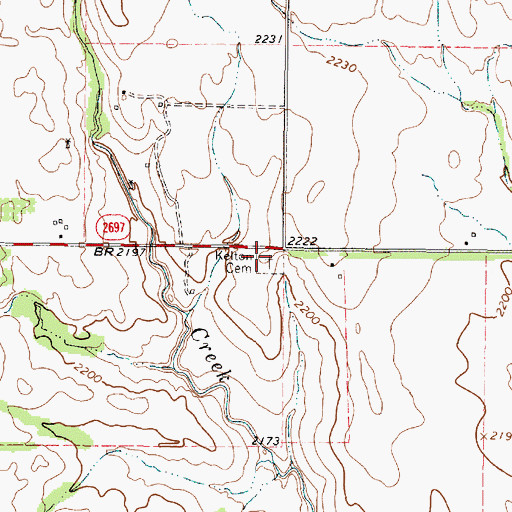Topographic Map of Kelton Cemetery, TX