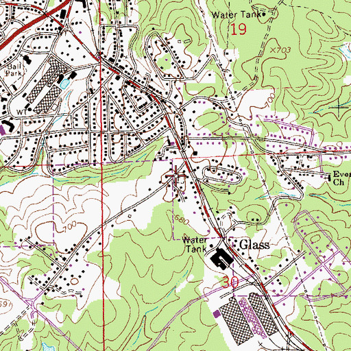 Topographic Map of Glass Cemetery, AL
