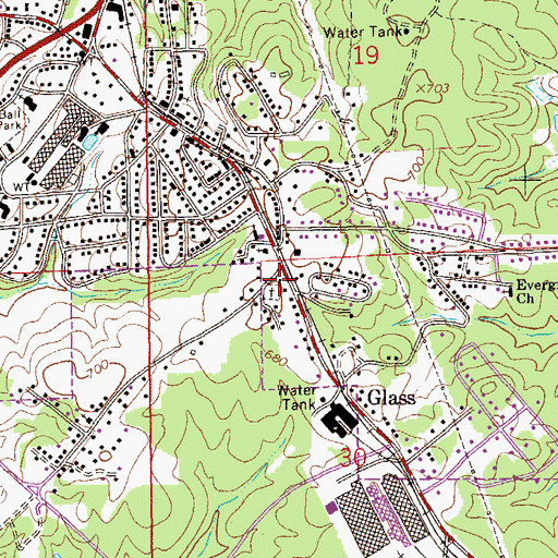 Topographic Map of Glass Church, AL