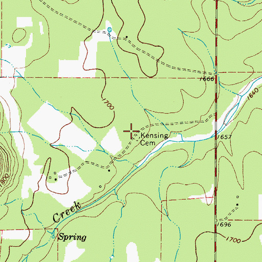 Topographic Map of Kensing Cemetery, TX