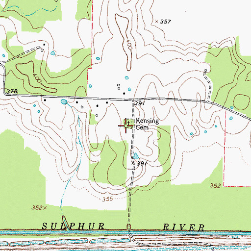 Topographic Map of Kensing Cemetery, TX