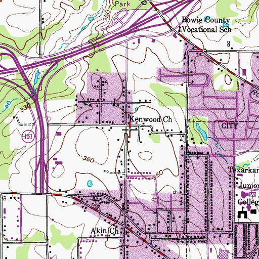 Topographic Map of Kenwood Church, TX